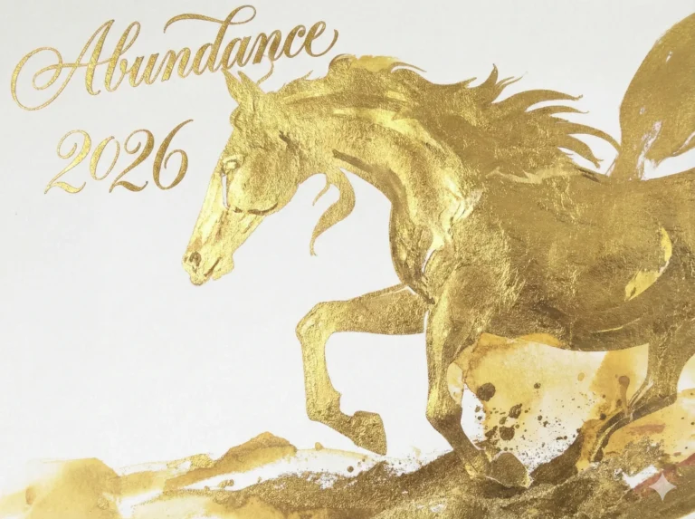 寫著 Abundance 2026 的金色駿馬插畫